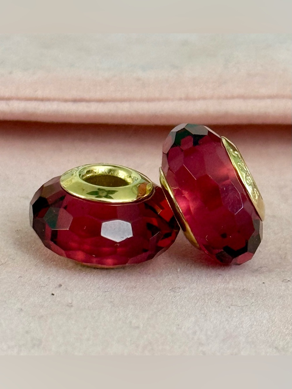 Gold-Core Faceted Ruby red Murano Glass charms set fit Pandora bracelets